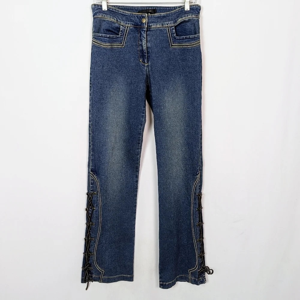 VINTAGE Y2K Single sz. 10 Lace Up Hem Flare Bell Bottom Jeans Bratz Spice Girls